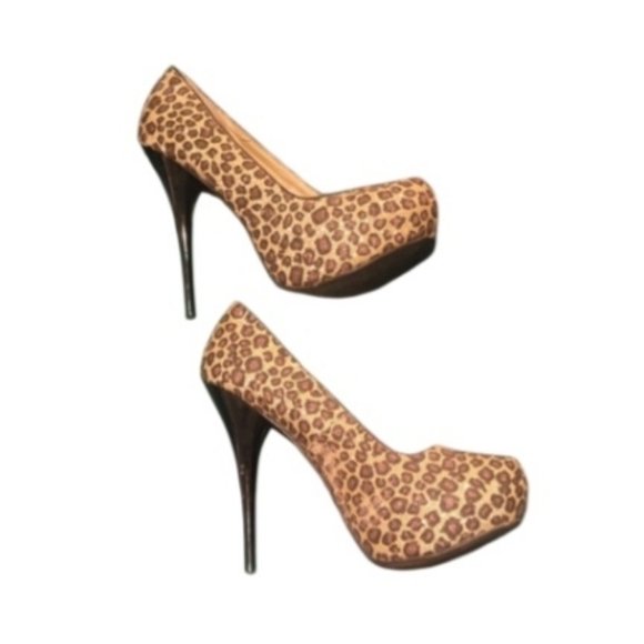 QUPID NEUTRAL 107 Gold Bronze Leopard Glitter Platform Pumps Size 8 - Picture 9 of 12